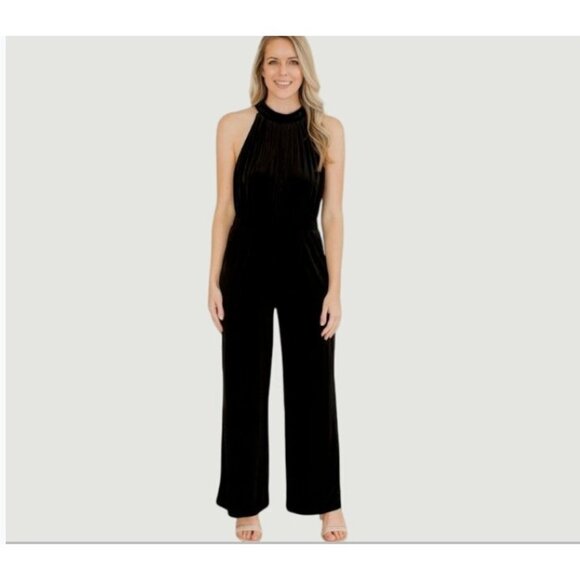 NEW Women's M Jumpsuit Velvet Sleeveless Halter High neck Black A new day 1614 - Picture 1 of 9